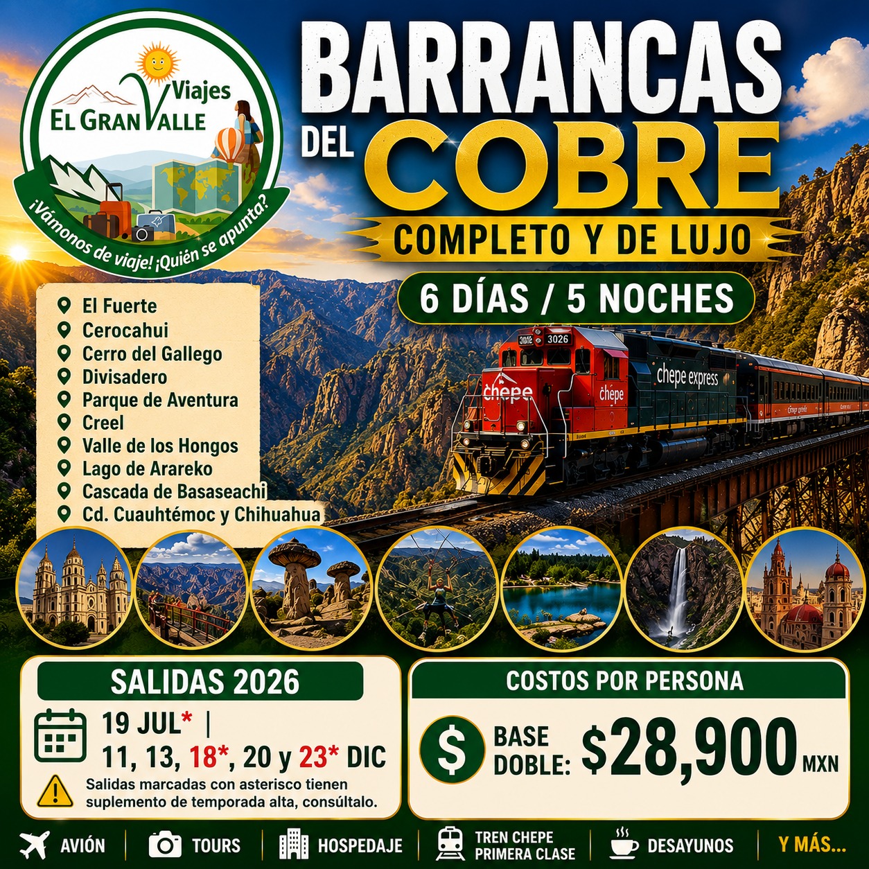 BARRANCAS DEL COBRE COMPLETO Y DE LUJO